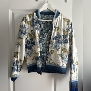 Faherty Mandalay reversible bomber jacket in blue/floral